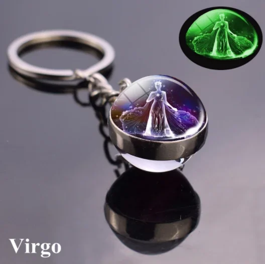 (virgo) Llavero Con Bola De Cristal Brillante De Doble Cara Con Los 12 Signos Del Zodiaco