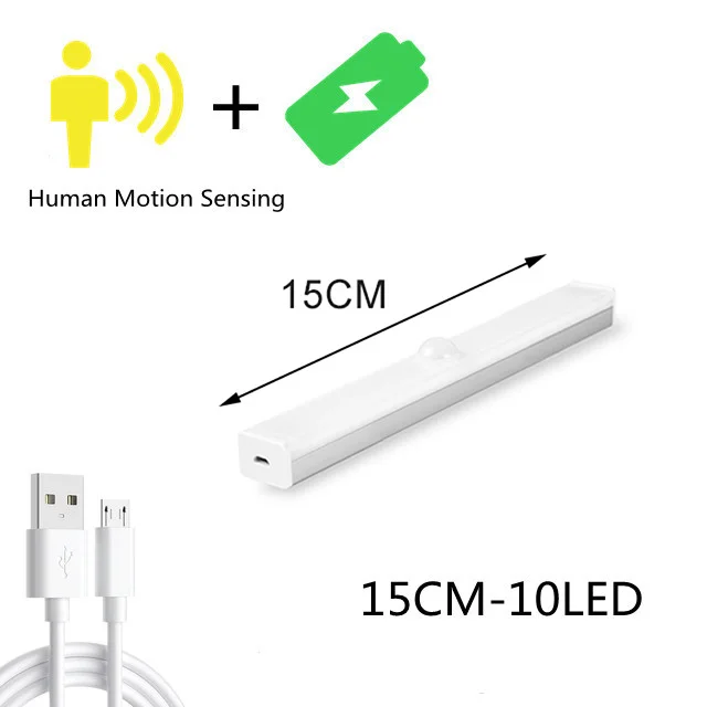 (Luz blanca cálida, 15 cm) Luz nocturna LED inteligente con sensor para dormitorio, ajuste de brillo inalámbrico, recargable a través de USB.