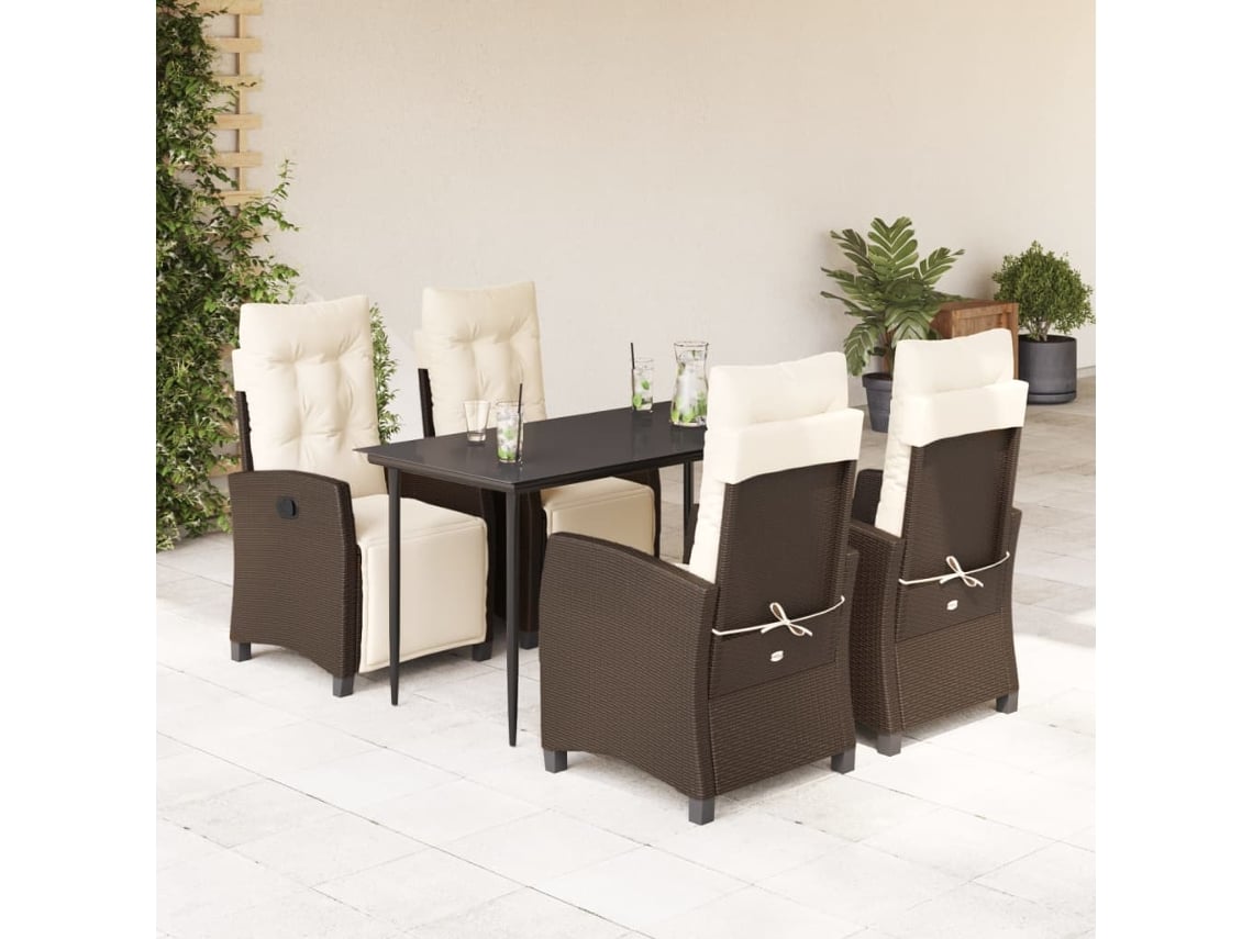Juego de comedor de jardín de 5 piezas con cojines de mimbre marrón de DKD Home Decor