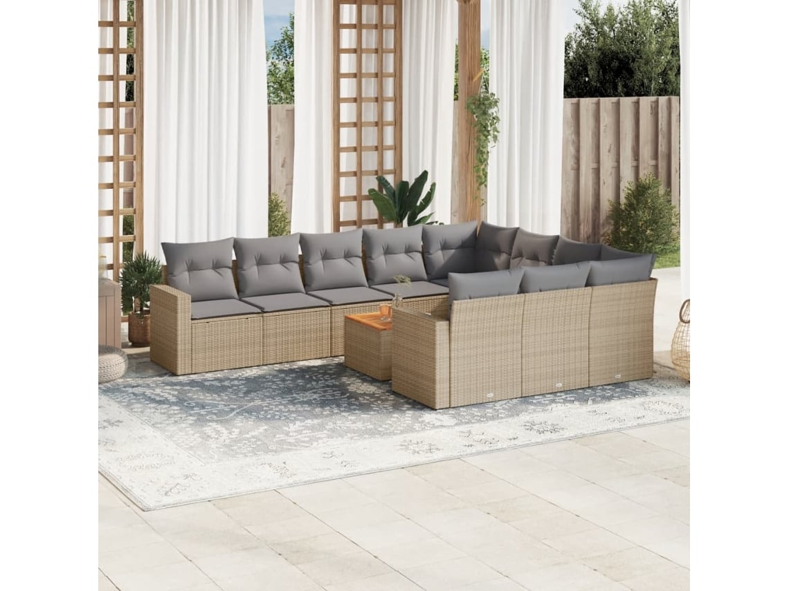 Conjunto de sofá de jardín de 11 piezas con cojines en mimbre beige mixto de DKD Home Decor