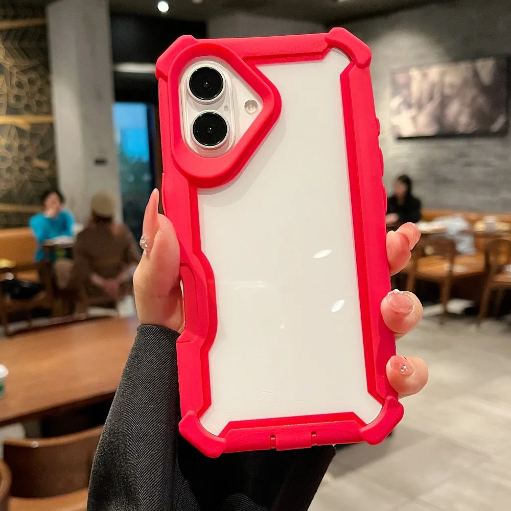 (iphone 12, Rojo) Funda Para Teléfono Iphone De Doble Capa, Gruesa, Transparente, A Prueba De Golpes Y Duradera.