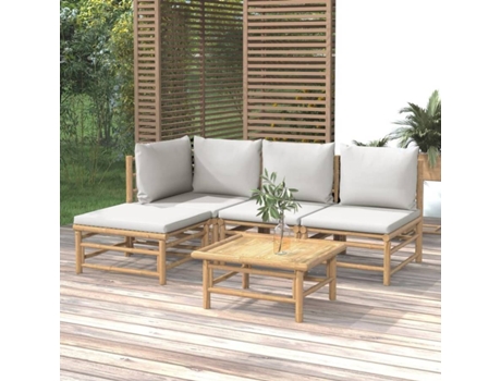 Conjunto 5 de muebles de jardín VIDAXL bambú y cojines gris claro