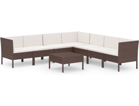 Conjunto 8 muebles de jardín VIDAXL y cojines ratán sintético marrón