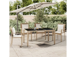 Mesa De Jardín | Mesa De Exterior Ratán Beige Y Superficie De Vidrio Templado