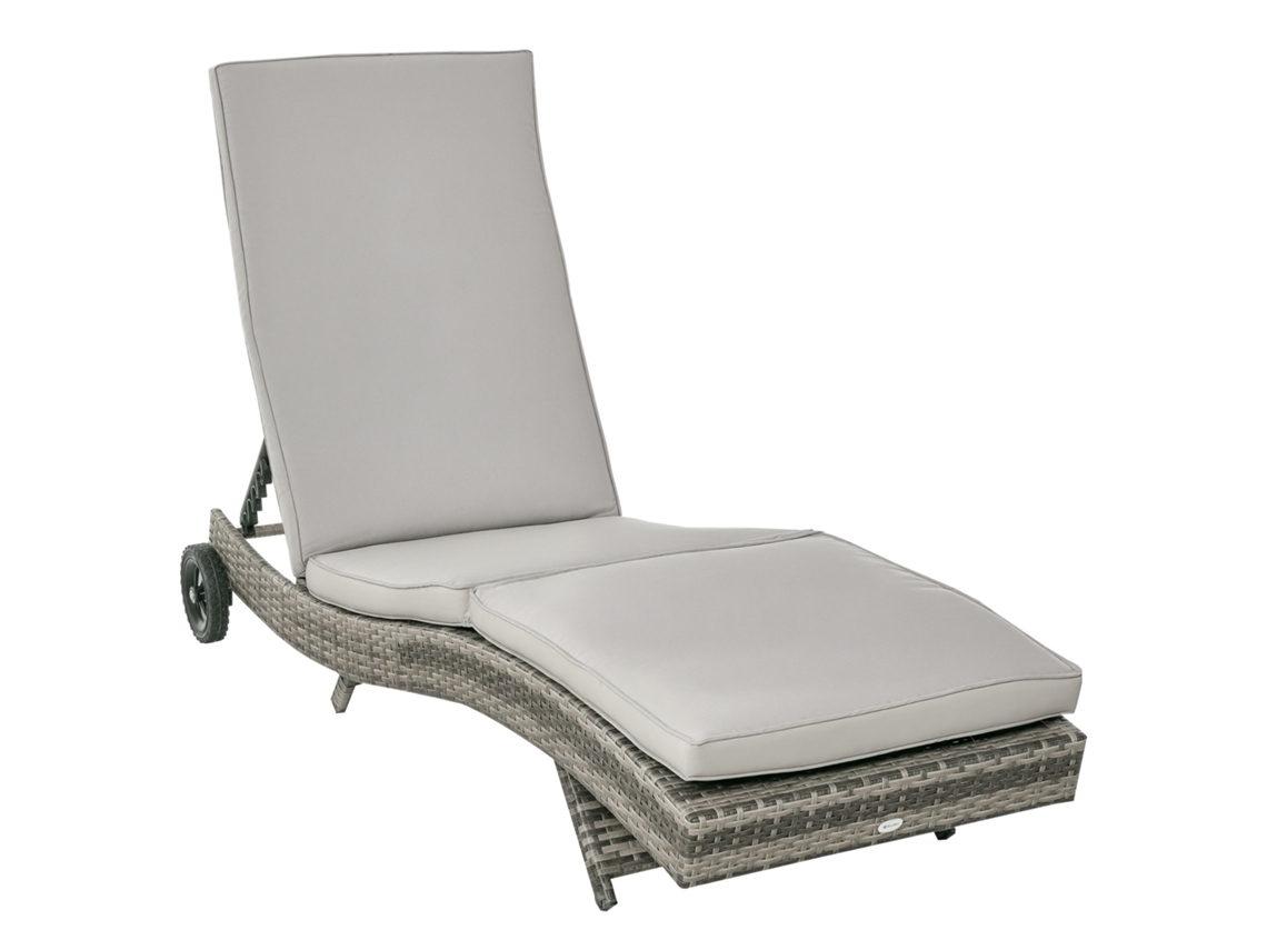 VPMKP - Tumbona Outsunny extra cómoda con respaldo reclinable en 5 posiciones, ruedas y resina gris