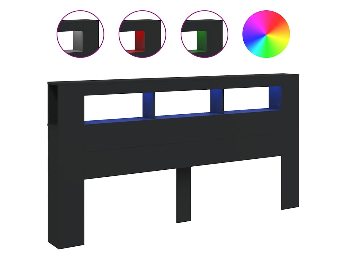 Cabecero con LED, base de madera, negro, MAISON EXCLUSIVE (200x18,5x103,5 cm)