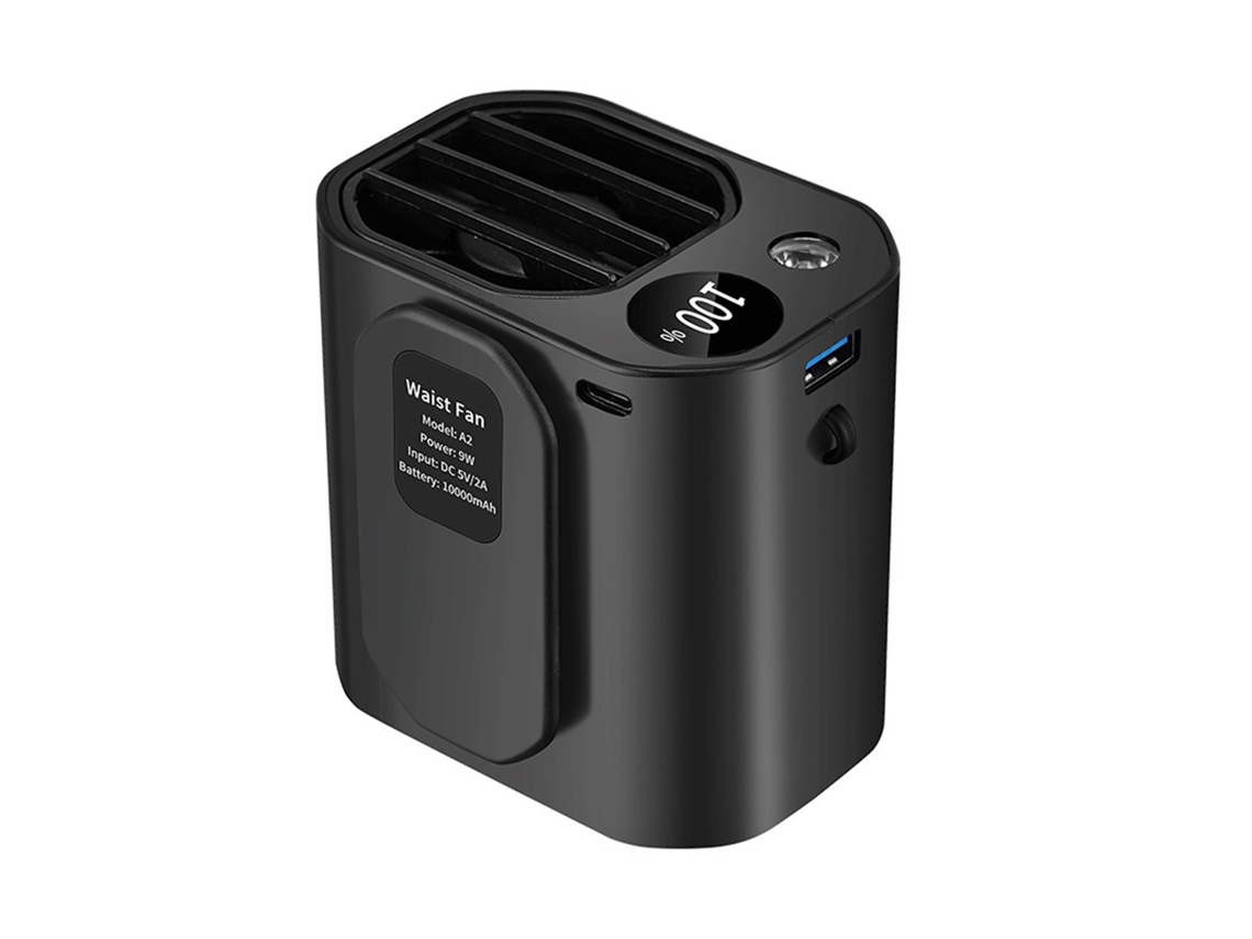Ventilador Portátil De Cintura Con Luz Led Y Batería Externa De 10000 Mah, 3 Velocidades Para Acampar, Hacer Senderismo Y Pescar.