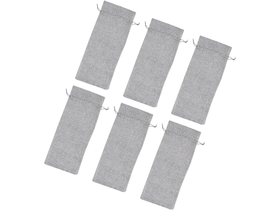 Juego De 6 Bolsas Para Vino, De Lona De Yute Gris Con Cordón Ajustable, Para Botellas De 15x35