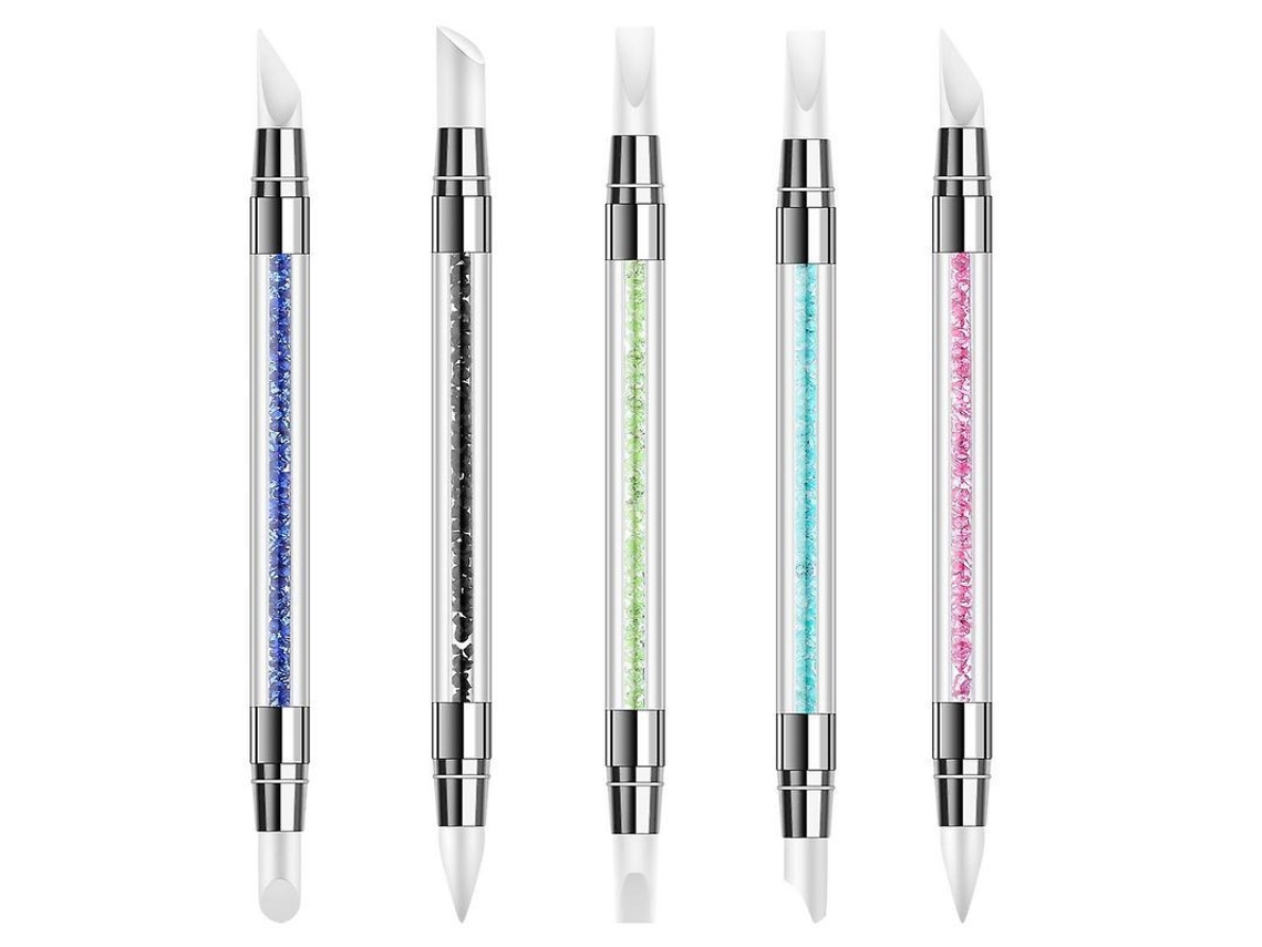 5 Bolígrafos Para Esculpir Uñas Con Puntas De Silicona Dobles, Herramienta Para Uñas Con Diamantes De Imitación, Pincel De Goma Para Esmalte De Uñas.