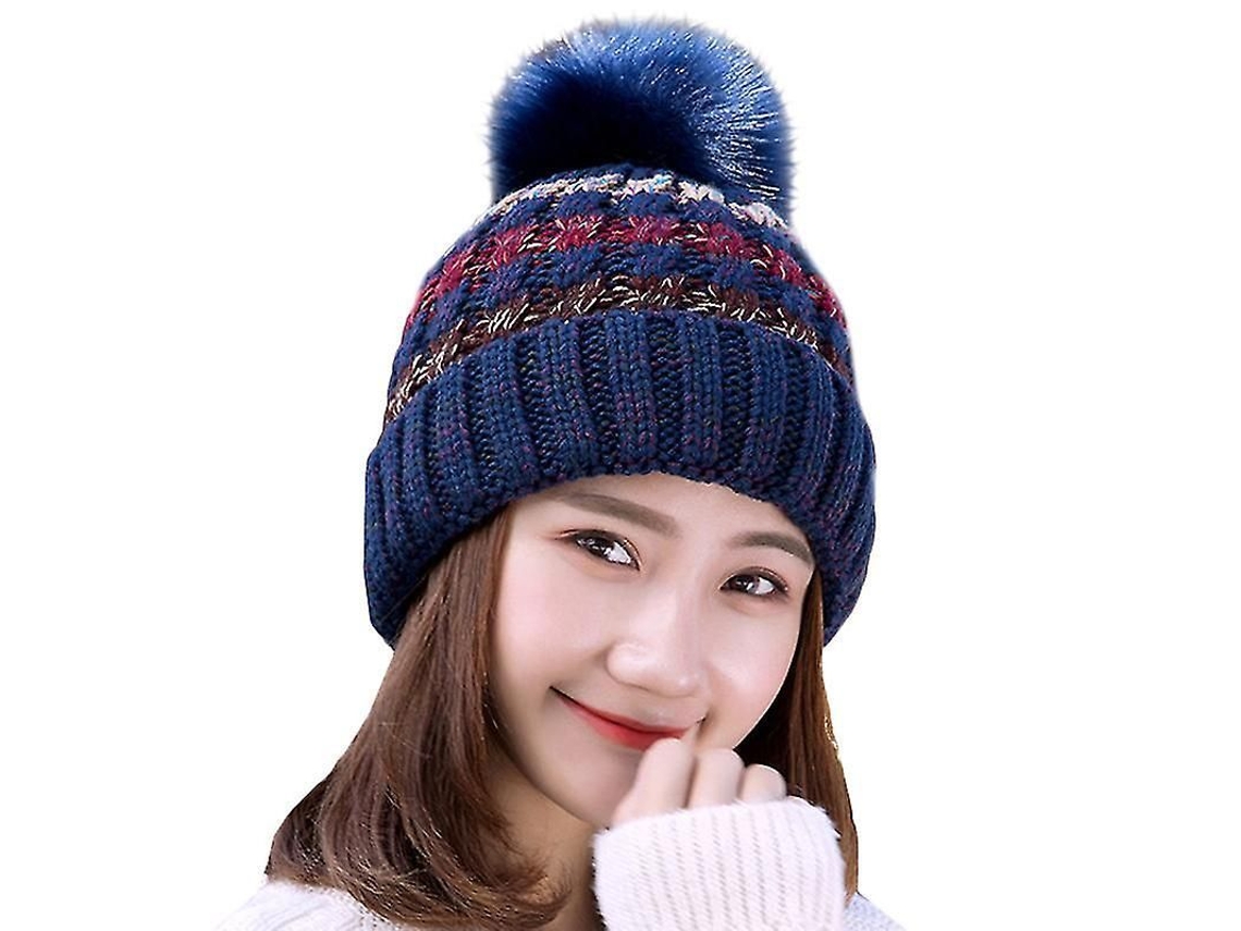 2026-gorro De Invierno Para Mujer Tejido A Crochet Con Bola De Pelo Calientito