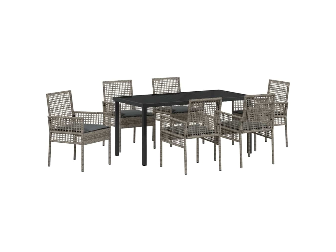 Conjunto de Jantar para Jardim 7 Pcs Cinzeto Vime Pe MAISON EXCLUSIVE