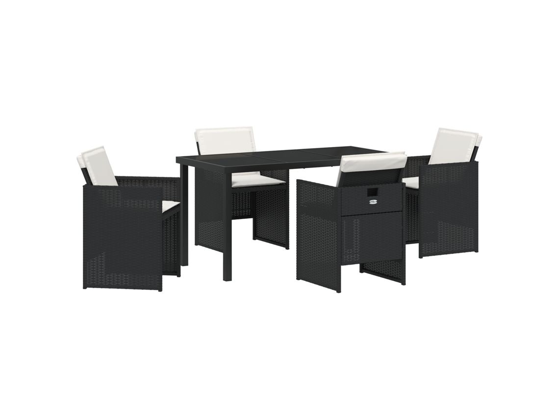 Conjunto de comedor de jardín VidaXL de 5 piezas con cojines, mimbre negro y poliéster