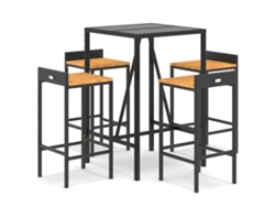 Conjunto 5 Mesa bar y taburetes jardín VIDAXL madera acacia ratán PE negro