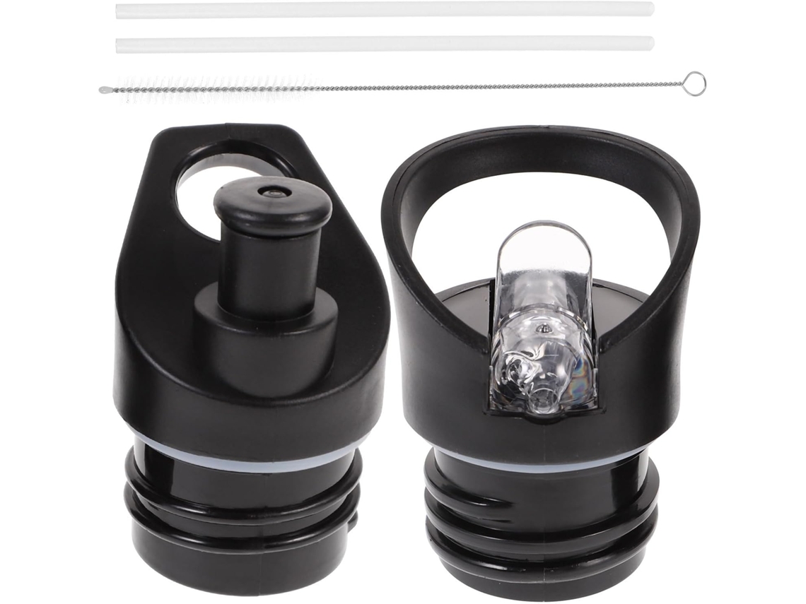 Conjunto De 2 Tampas De Garrafa De Plástico Pretas Com Bico Para Beber.