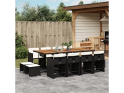 Juego de comedor de jardín de 13 piezas con cojines de mimbre negros de DKD Home Decor