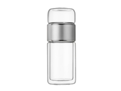 Botella de té 2026 con infusor, 420 ml, vidrio de doble capa, acero inoxidable 304, a prueba de fugas, ideal para la oficina, viajes y el hogar.
