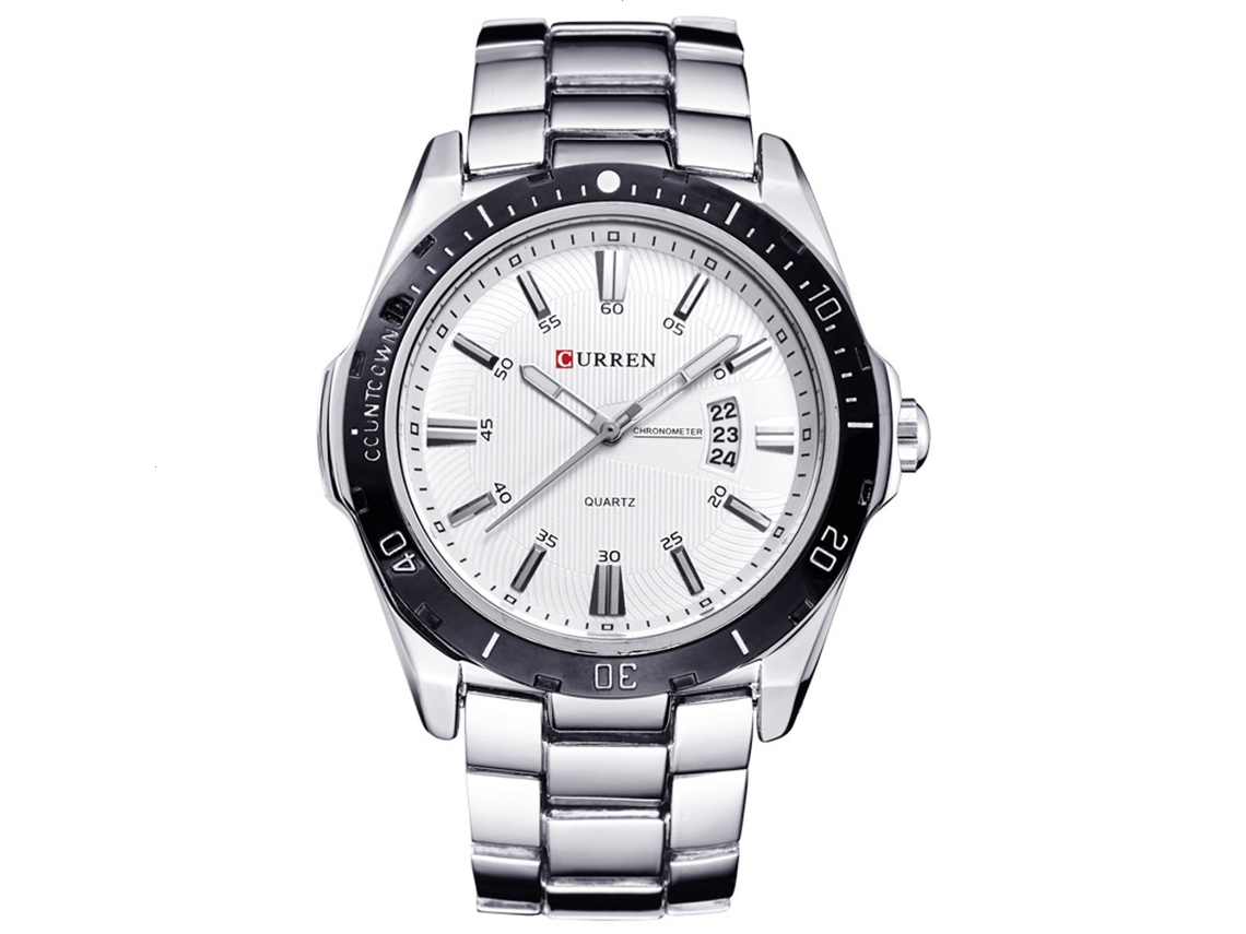 Reloj De Pulsera Para Hombre De Acero Inoxidable Con Calendario Y Movimiento De Cuarzo Blanco.