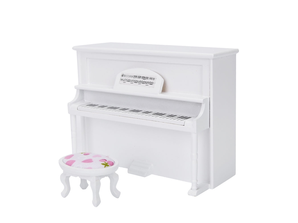 Dan26-accesorios Para Casas De Muñecas: Mini Piano Vertical Con Taburete, Mueble Simulado Blanco, Juguete 1:12