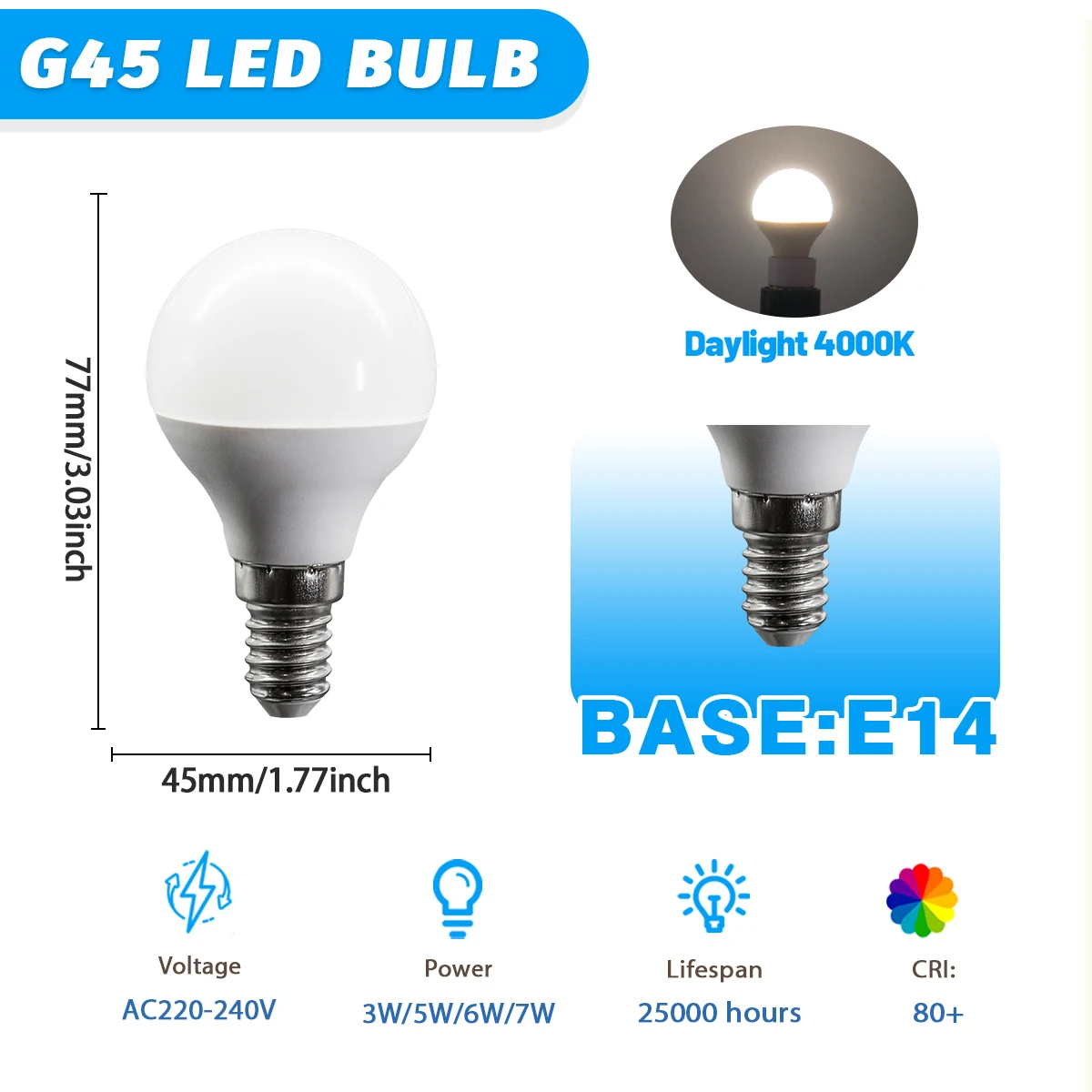 (e14 4000k, 6w) Cuatro Bombillas Led G45, Ac220v-240v, Sin Parpadeo, Respetuosas Con La Vista, Aptas Para Iluminación Doméstica.