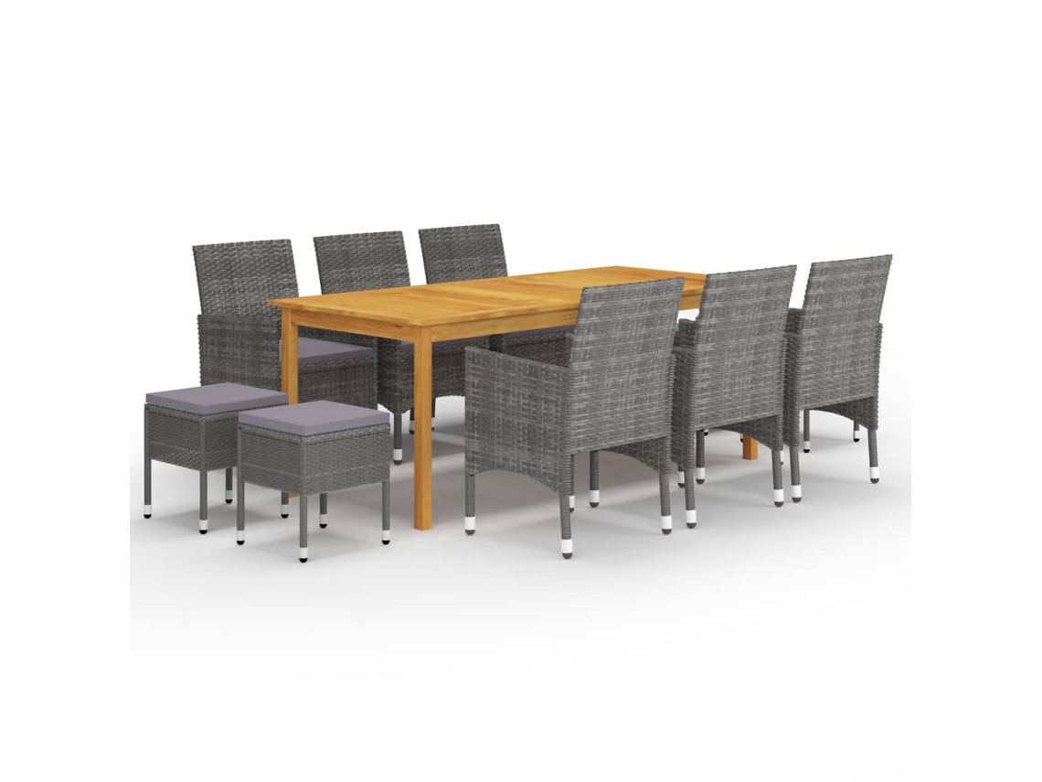 11 Piezas Conjunto De Jantar Para Jardim Cinzento Dkd Home Decor