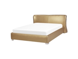 Cama con somier BELIANI Paris de Piel Dorado 195x228x83