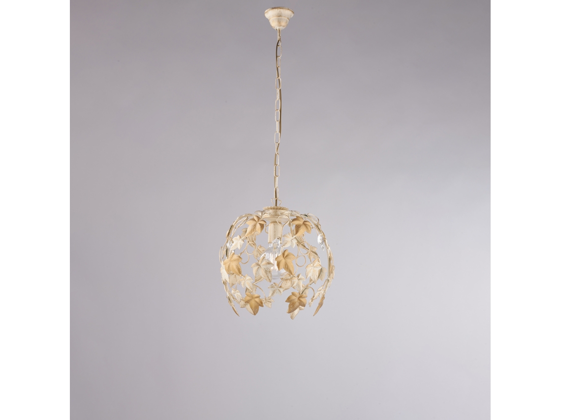 Lámpara de araña Edera de hierro lacado en marfil con decoración. Estrás antiguo en oro y cristal. 1 luz x 97 Ø30 Bl50 1 Av Belight