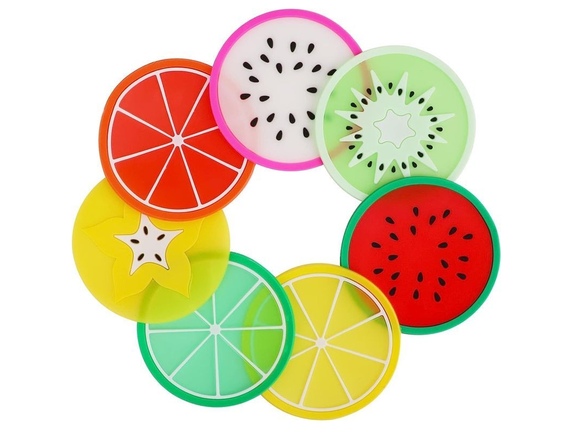 Juego De 7 Posavasos De Silicona Con Diseños De Frutas: Antiadherentes Y Antideslizantes Para Café Y Té.