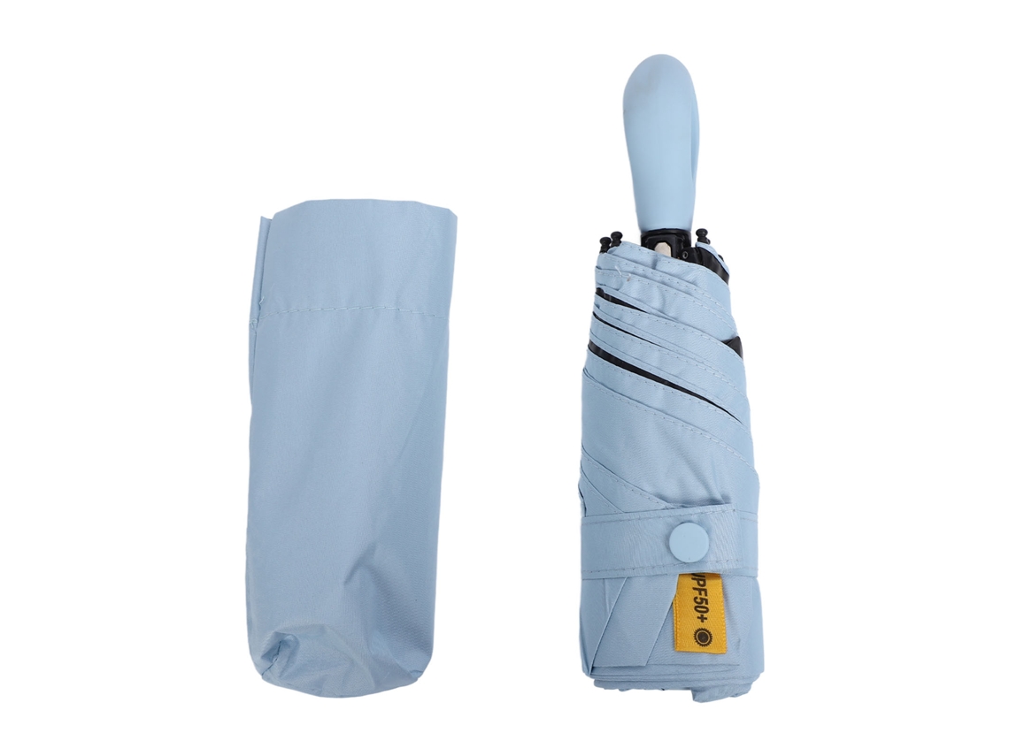 Mini paraguas de viaje, protección solar, lluvia, compacto, 5 pliegues, portátil, plegable, para exteriores, azul cielo