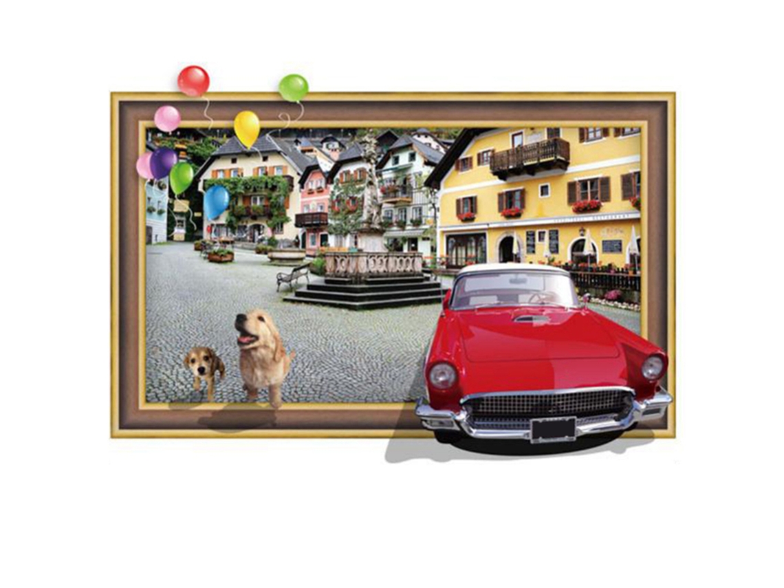 Baok - Adhesivo decorativo de pared con forma de coche y perro para sala de estar, dormitorio y fondo de ventana.