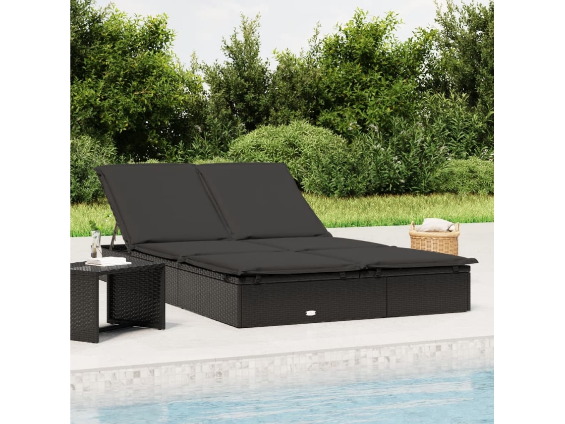 Tumbona para 2 personas con cojines de mimbre negro, DKD HOME DECOR