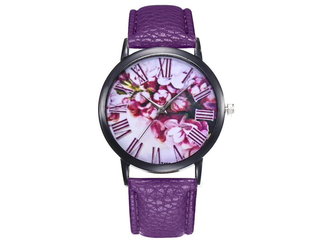 Reloj De Pulsera De Cuarzo Para Mujer Con Correa Ultrafina De Piel Sintética Morada.