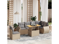 Conjunto de 7 sofás de jardín con cojines de mimbre beige de Dkd Home Decor