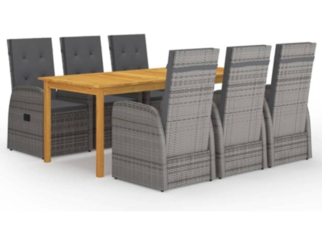 Conjunto 7 de comedor para jardín de VIDAXL gris