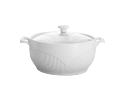 Olla grande de cerámica para sopa con tapa, elegante diseño en relieve, apta para microondas y lavavajillas.