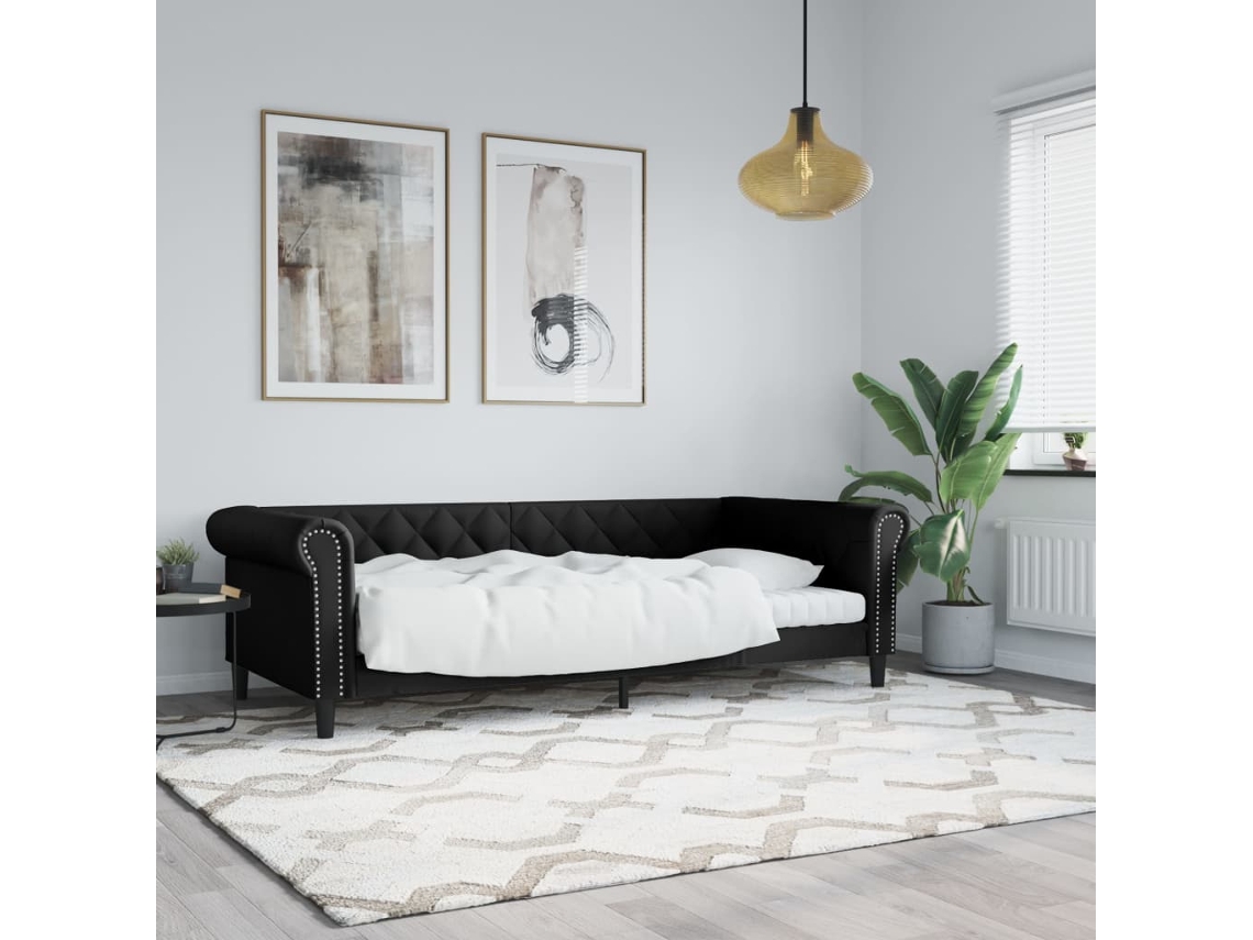 Sofá Cama Sin Colchón Cuero Sintético Negro 80x200 Cm