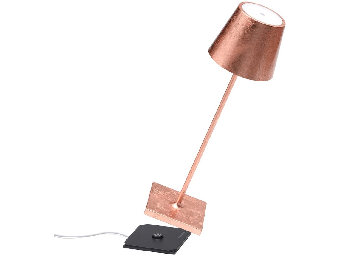 Lámpara de Mesa Poldina Pro Foglia Cobre LED recargable y regulable ZAFFERANO