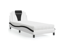 Cama Con Colchón Cuero Sintético Blanco Y Negro 90x200 Cm