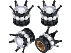 Tapones Para Válvulas De Neumáticos Linjou, 4 Piezas, Cromados Universales Con Cristales Brillantes (blanco) Para Turismos.