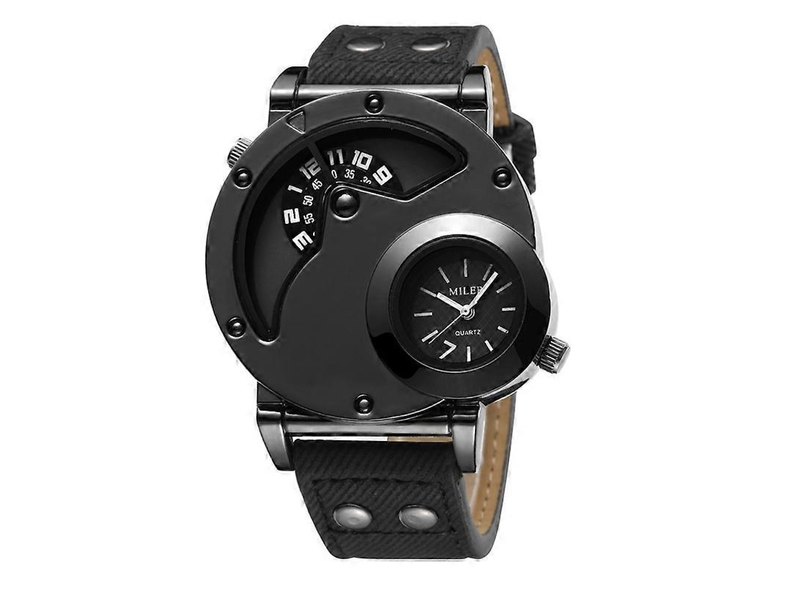 Reloj de pulsera Miler para hombre con esfera grande, movimiento dual y correa de lona Hengrongshen