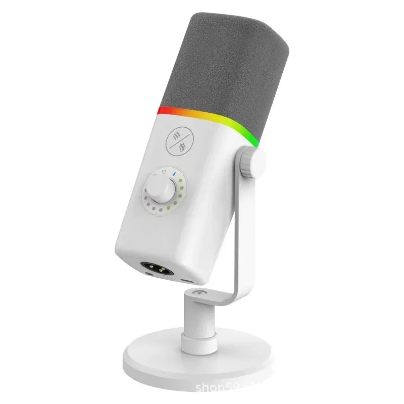 Micrófono (blanco), Apto Para Retransmisiones En Directo, Con Iluminación Rgb Y Alto Rendimiento.