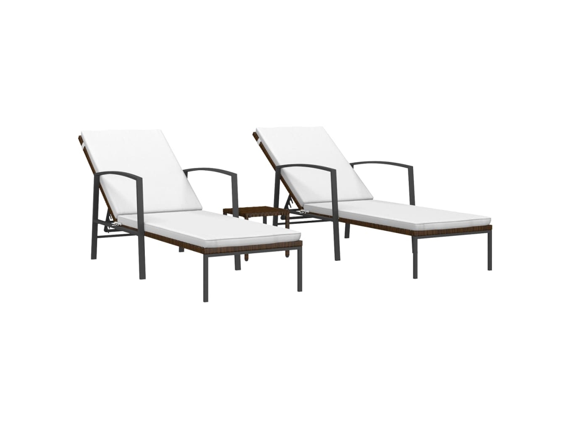 Conjunto 2 Tumbona con mesa VIDAXL Marrón Poli Ratán (195x60x(53-95) cm)