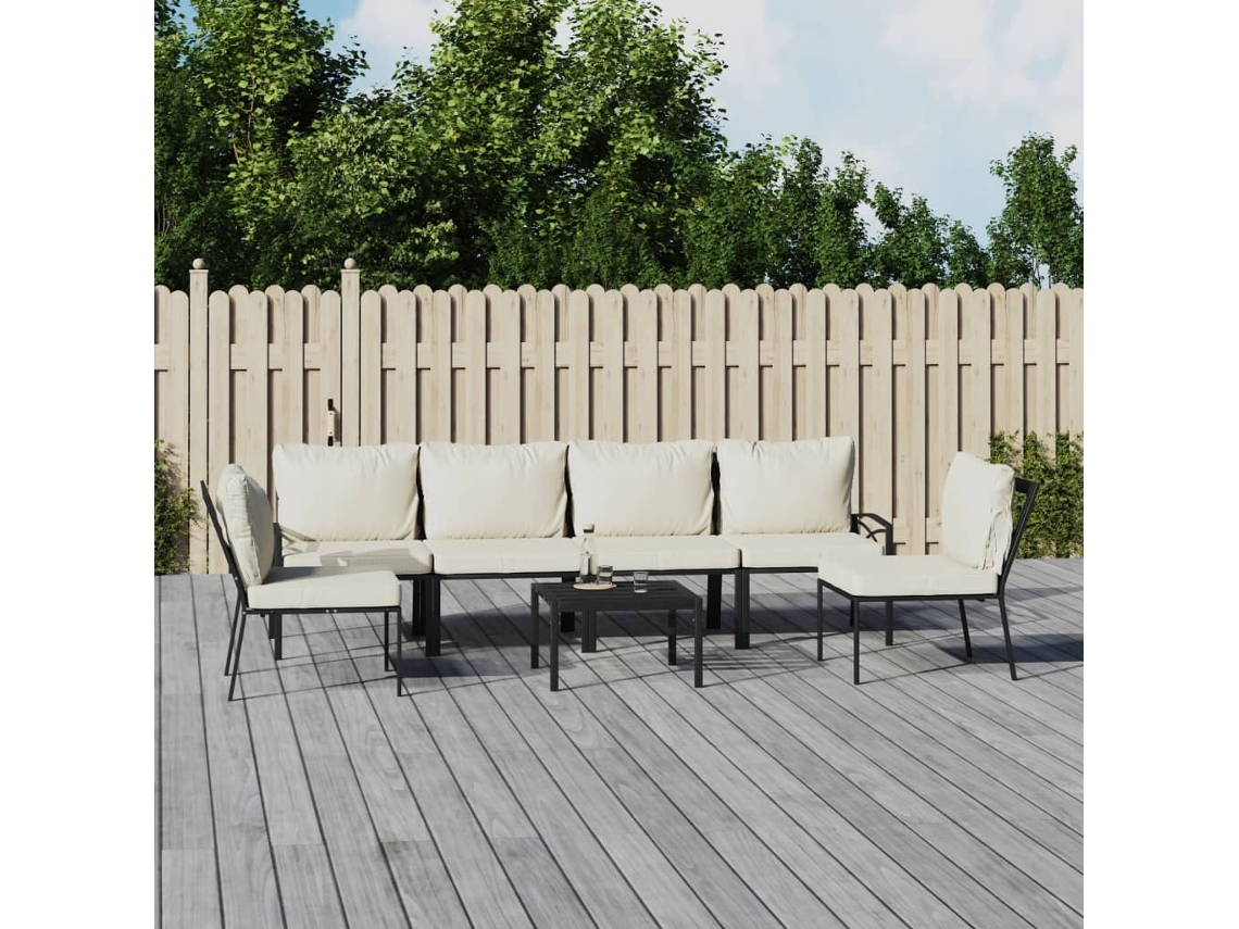 7 Piezas Conjunto Lounge De Jardim Aço C/ Almofadões Areia Dkd Home Decor