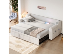 Sofá Cama 90/180x190 De Terciopelo Beige Con Bluetooth, Usb Y Listones De Almacenamiento.