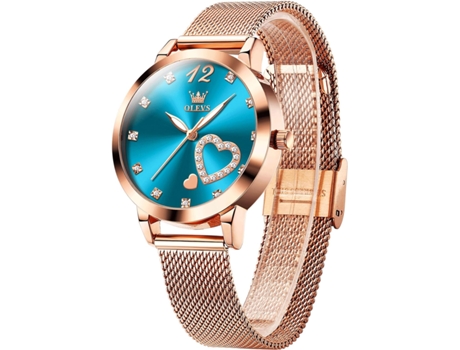 VEANXIN Reloj mecánico automático con diamantes para mujer, acero inoxidable clásico de dos tonos(cara azul)