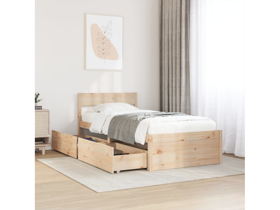 Estructura De Cama Sin Colchón Madera Maciza De Pino 90x200 Cm