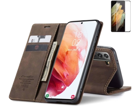 Carcasa y Protector Samsung S21 Livro Caseme Elite Marrón