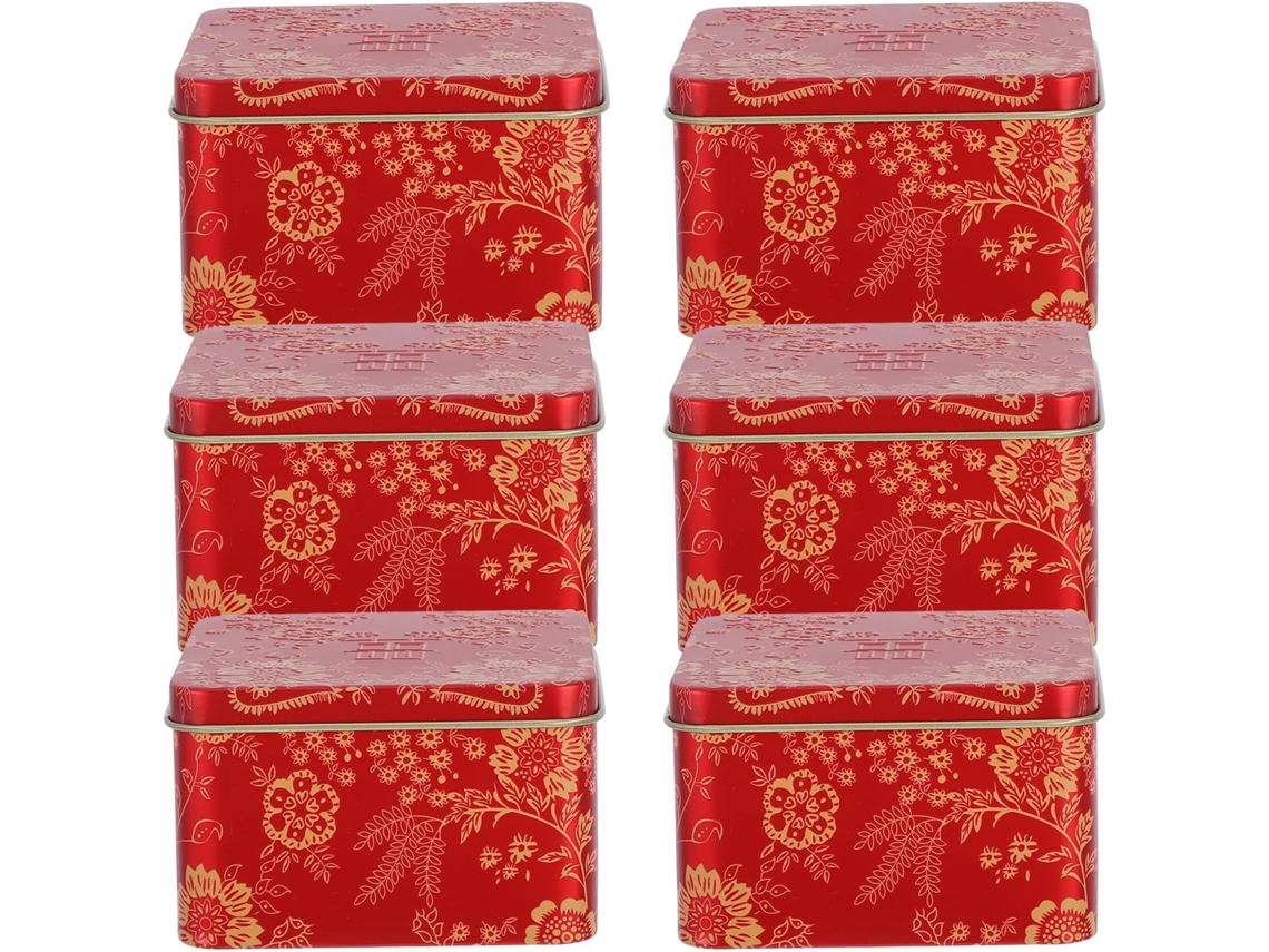 Lata De Té Decorativa Solustre De 6 Piezas, Fabricada En Hojalata Roja, De Gran Capacidad Y Diseño Cuadrado, Ideal Como