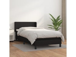 Cama con colchón de muelles y cabecero de piel sintética negra (100x200 cm)