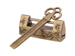 Candado Chino Antiguo Con Llave, Diseño Floral Pequeño, Estilo Tradicional, Para Muebles Antiguos, Bronce.