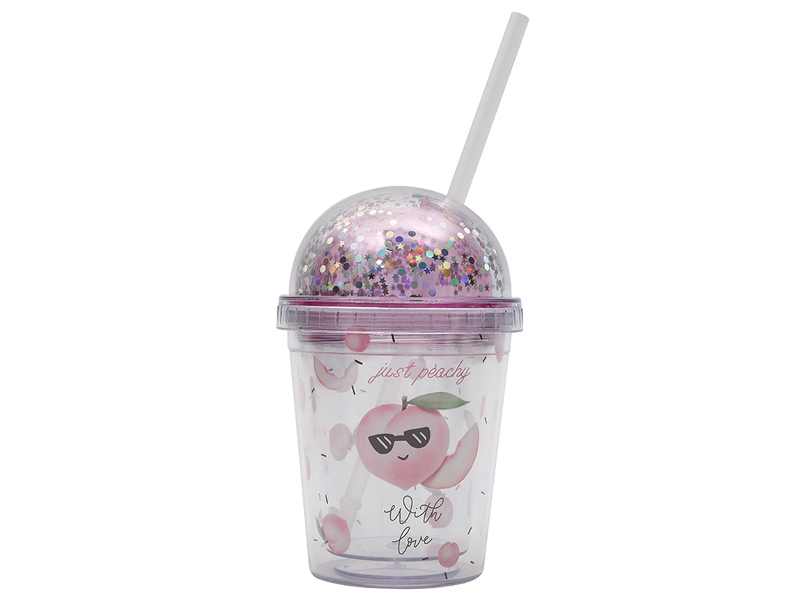 Vaso de plástico plano reutilizable de 12 oz con tapa y pajita NEVEANCE
